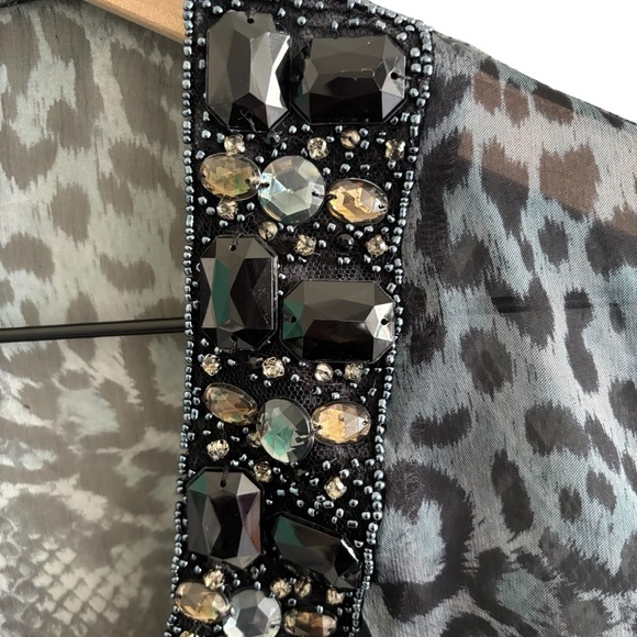 Embellished Animal Print Sheer Tunic Top Women’s Size XL Boho Peasant Dressy - Picture 6 of 16